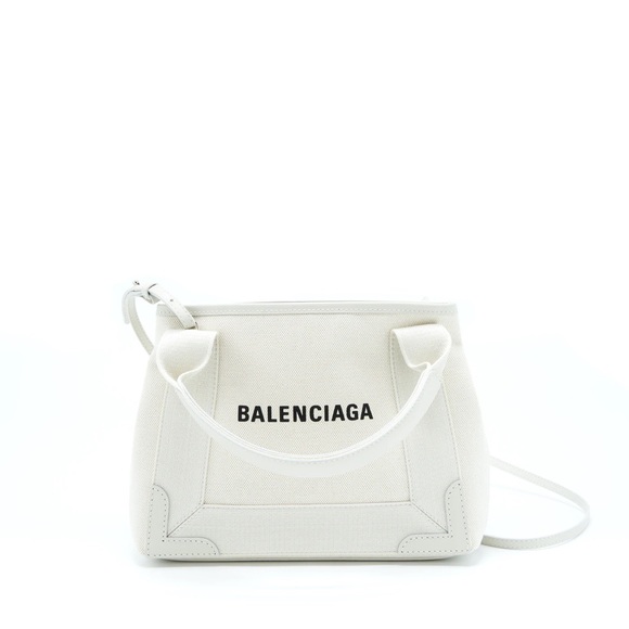 Balenciaga XS Navy Cabas Bag White Cream Black Logo Print Tote NWT - Picture 8 of 11